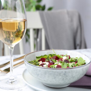 salad and glass of wine