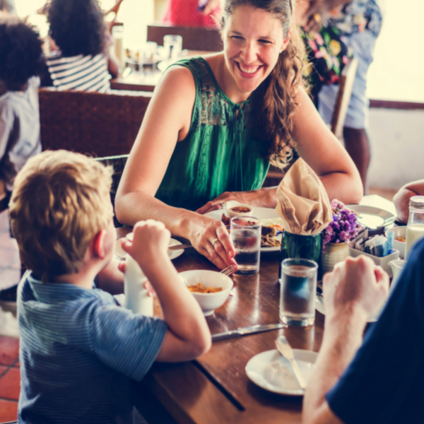 family dining at restaurant