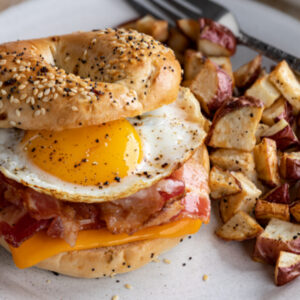 egg sandwich and potatoes