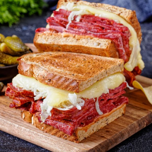 Reuben sandwich on rye bread