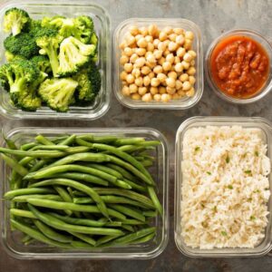 meal prep with rice and vegetables
